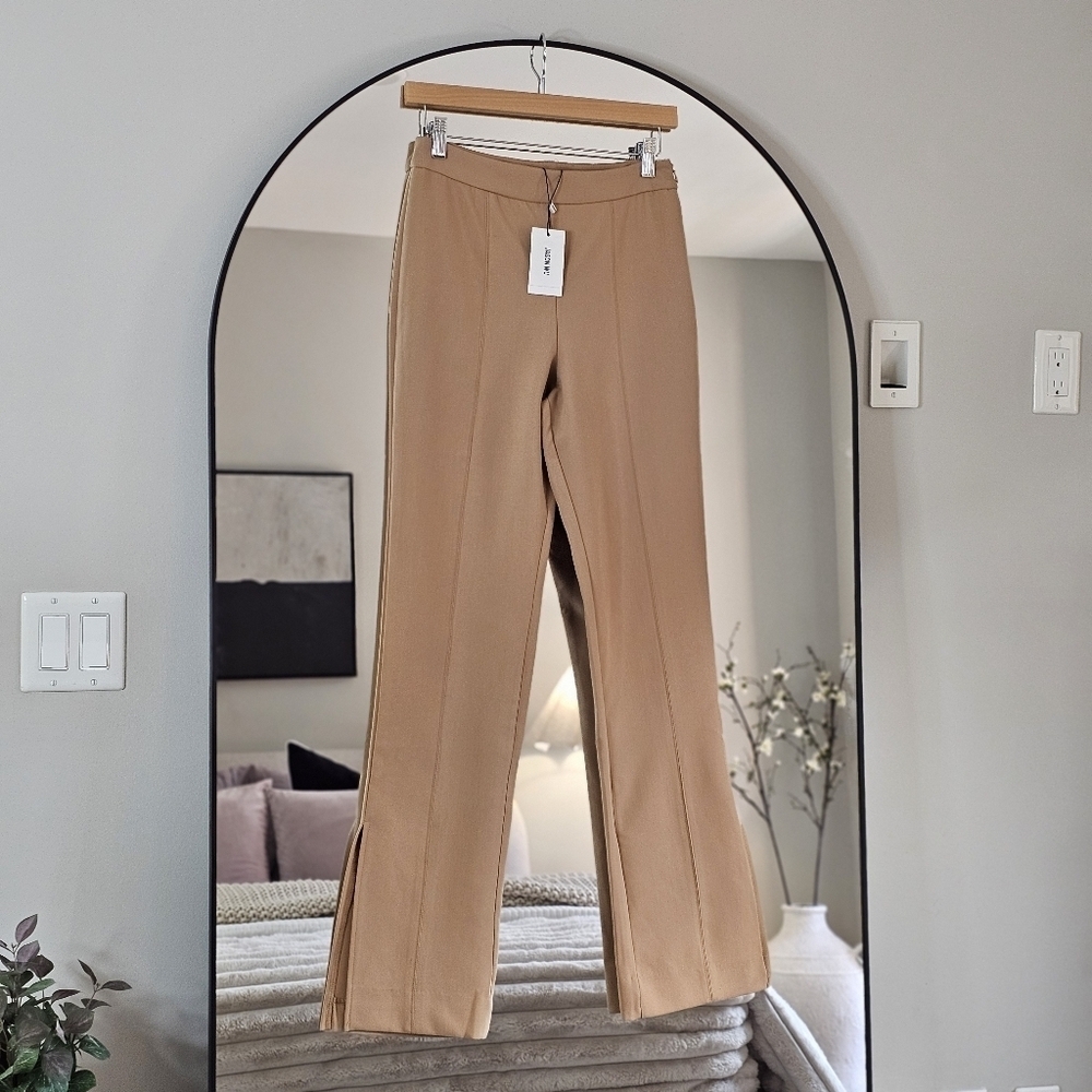 NWT Jason Wu Tan | Camel High Rise Side-Slit Semi-Flare Pants, Size XS